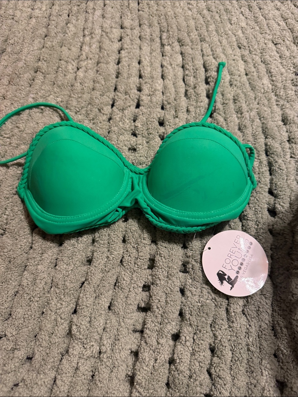 Forever 21 Bright Green Padded Bikini Top with Braided Trim
